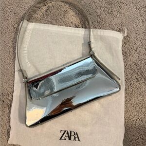 Zara Metallic Silver Shoulder Bag
